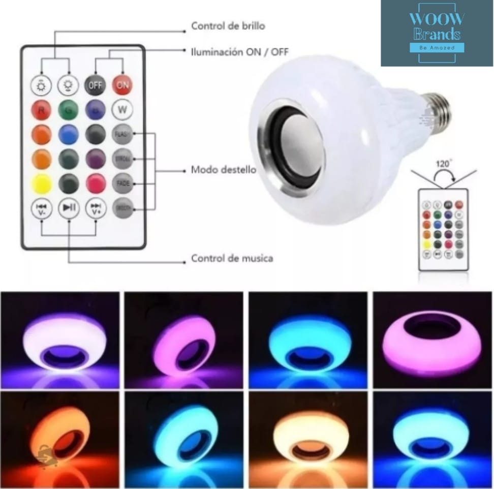 Foco Bocina 12w Led Rgb Bluetooth Control Remoto Inteligente